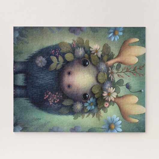 かわいいベビームースブルーホワイト絵画フラワーズ ジグソーパズル (横)