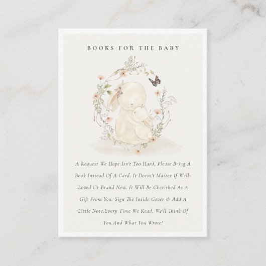 かわいいベビームームバニーフローラ本ベイビーシャワー エンクロージャーカード (正面)