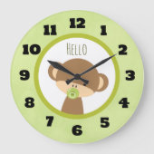 かわいいベビーモンキーおしゃぶりことわざこんにちは ラージ壁時計 (正面)