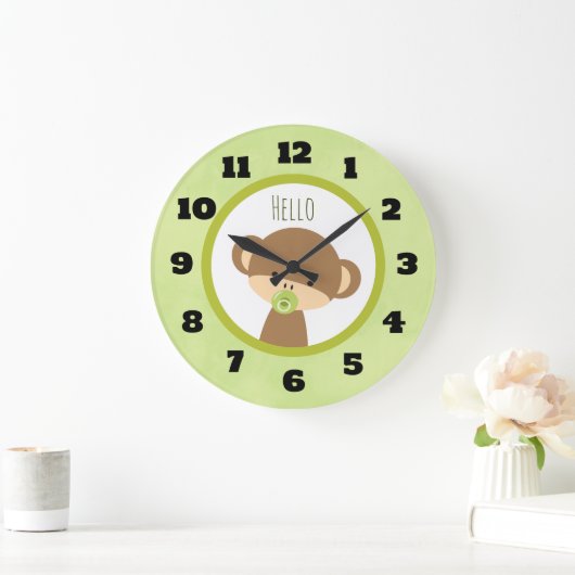 かわいいベビーモンキーおしゃぶりことわざこんにちは ラージ壁時計 (ホーム)
