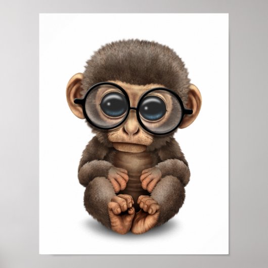 かわいいベビーモンキーアイグラス白 ポスター (正面)