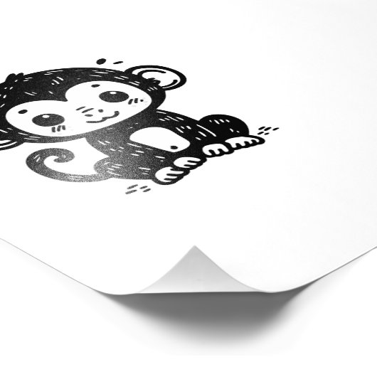 かわいいベビーモンキースケッチ-かわいい子供部屋アート フォトプリント            (角)