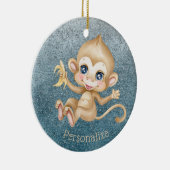 かわいいベビーモンキーバナナブルーグリッターパーソナライズ セラミックオーナメント (右)