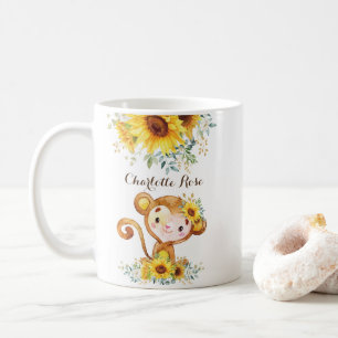 かわいいベビーモンキーボウホーウォーターカラーサンフラワーズ コーヒーマグカップ
