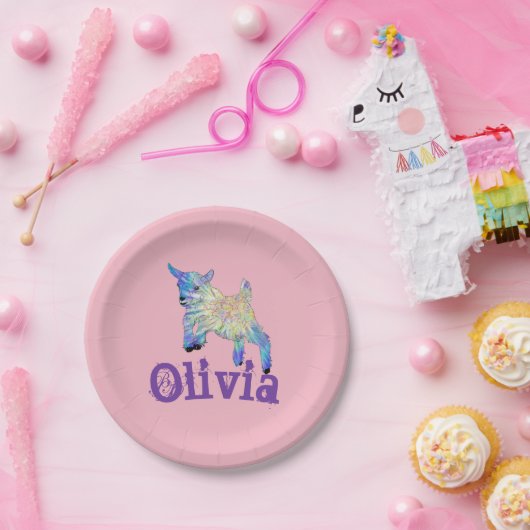 かわいいベビーヤギ跳び動物アート名を追加 ペーパープレート (パーティー)