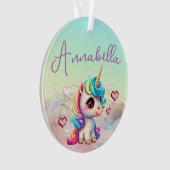 かわいいベビーユニコーンとハートズオンレインボー オーナメント (正面)