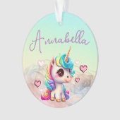 かわいいベビーユニコーンとハートズオンレインボー オーナメント (正面)