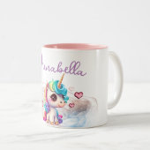 かわいいベビーユニコーンとハート ツートーンマグカップ (正面右)