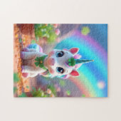 かわいいベビーユニコーンとレインボー、女の子 ジグソーパズル (横)