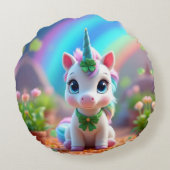 かわいいベビーユニコーンとレインボー、女の子 ラウンドクッション (裏面)