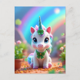 かわいいベビーユニコーンと虹、女の子の誕生日 インビテーションポストカード
