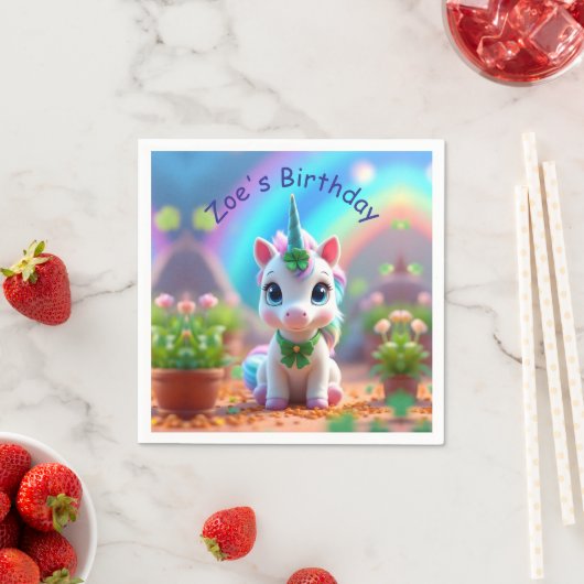 かわいいベビーユニコーンと虹、女の子の誕生日 スタンダードカクテルナプキン (インサイチュ)
