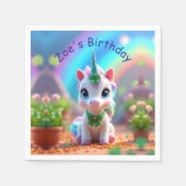 かわいいベビーユニコーンと虹、女の子の誕生日 スタンダードカクテルナプキン (正面)