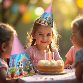 かわいいベビーユニコーンと虹、女の子の誕生日 パーティーハット