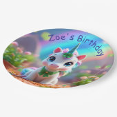 かわいいベビーユニコーンと虹、女の子の誕生日 ペーパープレート (アングル)