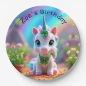 かわいいベビーユニコーンと虹、女の子の誕生日 ペーパープレート (正面)