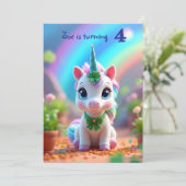 かわいいベビーユニコーンと虹、女の子の誕生日 招待状 (スタンド正面)