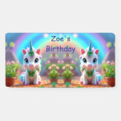 かわいいベビーユニコーンと虹、女の子の誕生日 横断幕 (横)