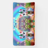 かわいいベビーユニコーンと虹、女の子の誕生日 横断幕 (縦)