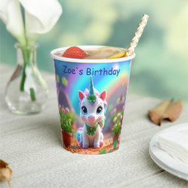 かわいいベビーユニコーンと虹、女の子の誕生日 紙コップ