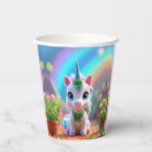 かわいいベビーユニコーンと虹、女の子の誕生日 紙コップ (裏面)