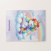 かわいいベビーユニコーンの雲と虹の上に座る ジグソーパズル (横)