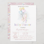 かわいいベビーユニコーンバルーン赤ちゃんシャワー 招待状 (正面/裏面)