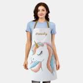 かわいいベビーユニコーンパステルピンク&ブルー金ゴールドホーン エプロン (着用した状態)