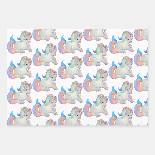 かわいいベビーユニコーンパステルファンタジーチャイルド ラッピングペーパーシート (正面2)
