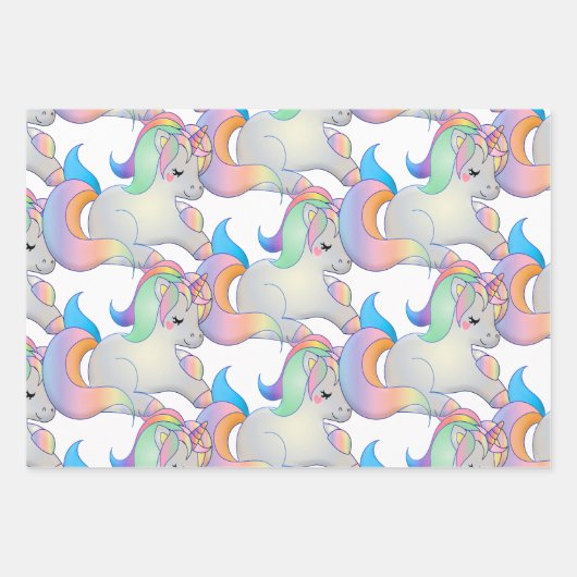 かわいいベビーユニコーンパステルファンタジーチャイルド ラッピングペーパーシート (正面)