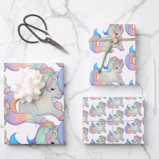 かわいいベビーユニコーンパステルファンタジーチャイルド ラッピングペーパーシート (正面)