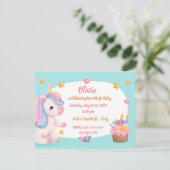 かわいいベビーユニコーンパステルレインボーカップケーキ誕生日 招待状 (スタンド正面)