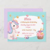 かわいいベビーユニコーンパステルレインボーカップケーキ誕生日 招待状 (正面/裏面)