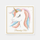 かわいいベビーユニコーンマジカルパステルパーソナライズされた スタンダードカクテルナプキン (正面)