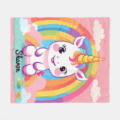 かわいいベビーユニコーンレインボー フリースブランケット (正面(横))