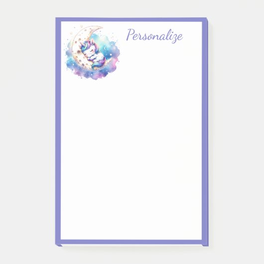 かわいいベビーユニコーン月に眠るパーソナライズ ポストイット (正面)