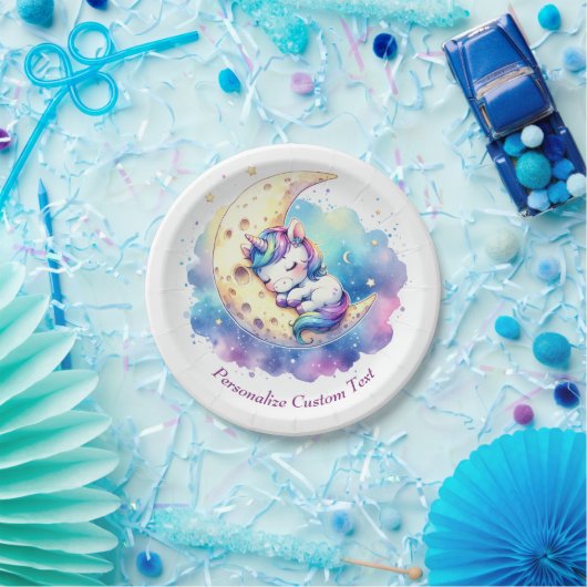 かわいいベビーユニコーン月に眠る ペーパープレート (パーティー)