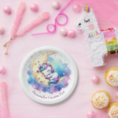 かわいいベビーユニコーン月に眠る ペーパープレート (パーティー)