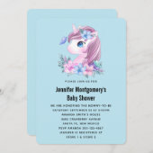 かわいいベビーユニコーン水カラー赤ちゃんシャワー 招待状 (正面/裏面)