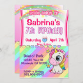 かわいいベビーユニコーン7歳の誕生日の招待状 招待状 (正面/裏面)