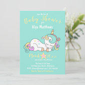 かわいいベビーユニコーン,ベビーシャワーカラフル 招待状 (スタンド正面)