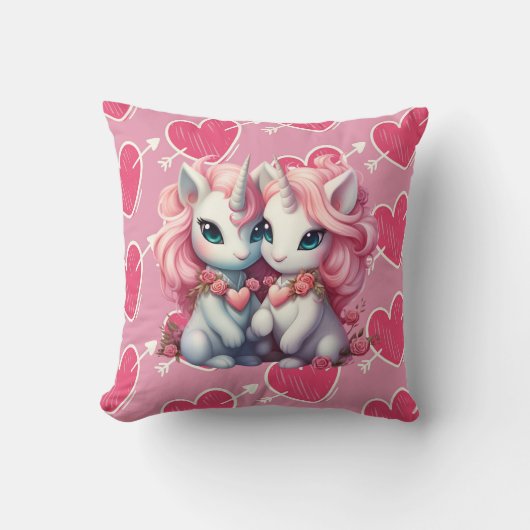 かわいいベビーユニコーンCpuleバレンタインデーのギフト クッション (正面)