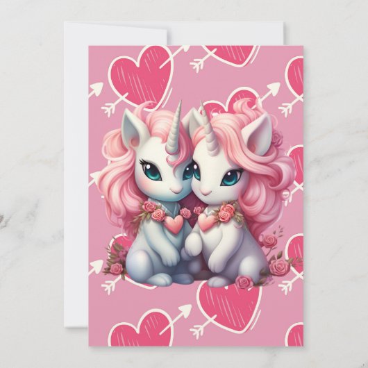 かわいいベビーユニコーンCpuleバレンタインデーのギフト 招待状 (裏面)
