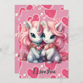 かわいいベビーユニコーンCpuleバレンタインデーのギフト 招待状 (正面/裏面)