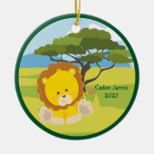 かわいいベビーライオカスタムン動物キッズクリスマス セラミックオーナメント (正面)