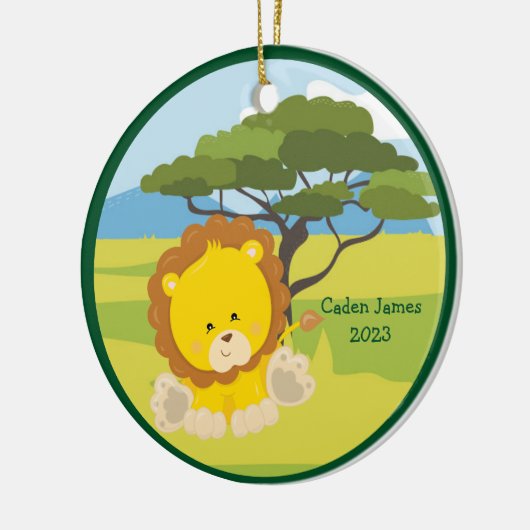 かわいいベビーライオカスタムン動物キッズクリスマス セラミックオーナメント (左)