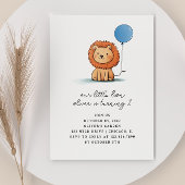 かわいいベビーライオンとブルーバルーン子供の誕生日 招待状