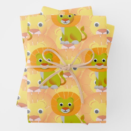 かわいいベビーライオンオールオーバーヴィンテージプリントパターン ラッピングペーパーシート (インサイチュ)