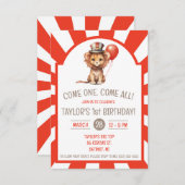 かわいいベビーライオンキューサーカスバースデーパーティー 招待状 (正面/裏面)