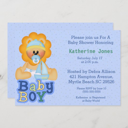 かわいいベビーライオンベビーシャワー招待状 招待状 (正面/裏面)